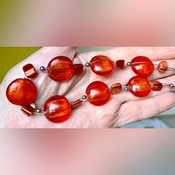 2 orange glass foiled necklaces -1w/lamp work -jewelry - Picture 8 of 16